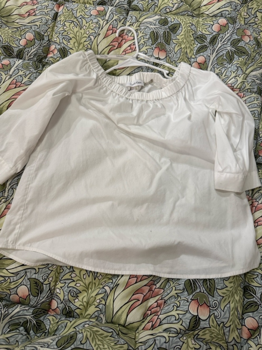 Calvin Klein White Off-Shoulder Cotton Blouse